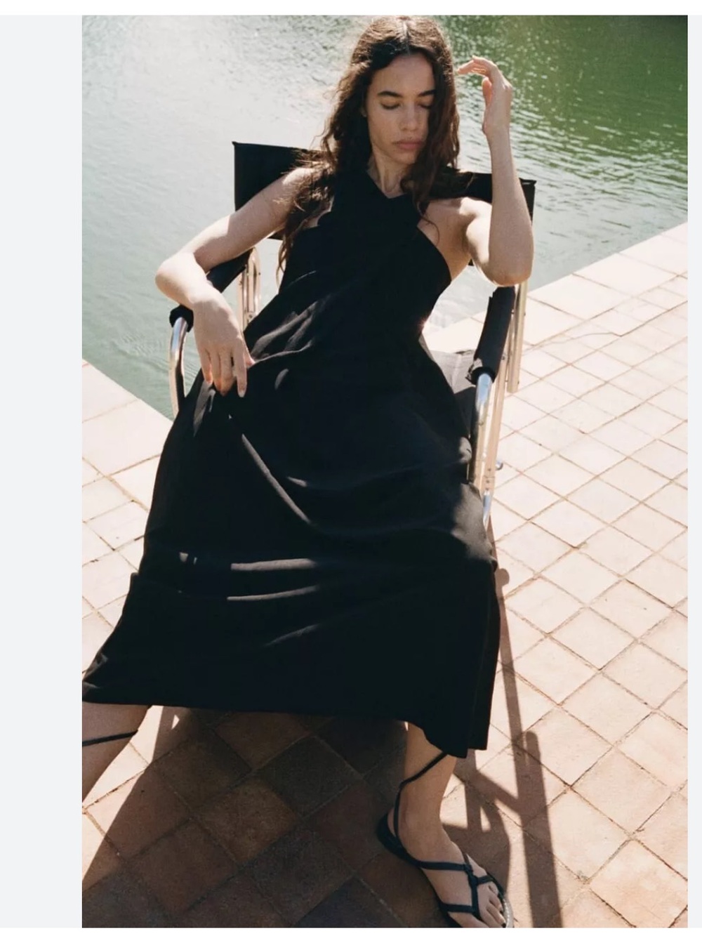 Zara Black Halter Linen-Blend Midi Dress - Picture 1 of 3